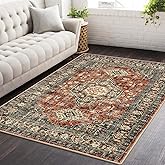Lahome Oriental Area Rug, 3x5 Washable Rugs for Living Room Non Slip Entry Mat, Vintage Soft Pet Friendly Throw Carpet for Entryway Bedroom Dinning Room, Brick Red