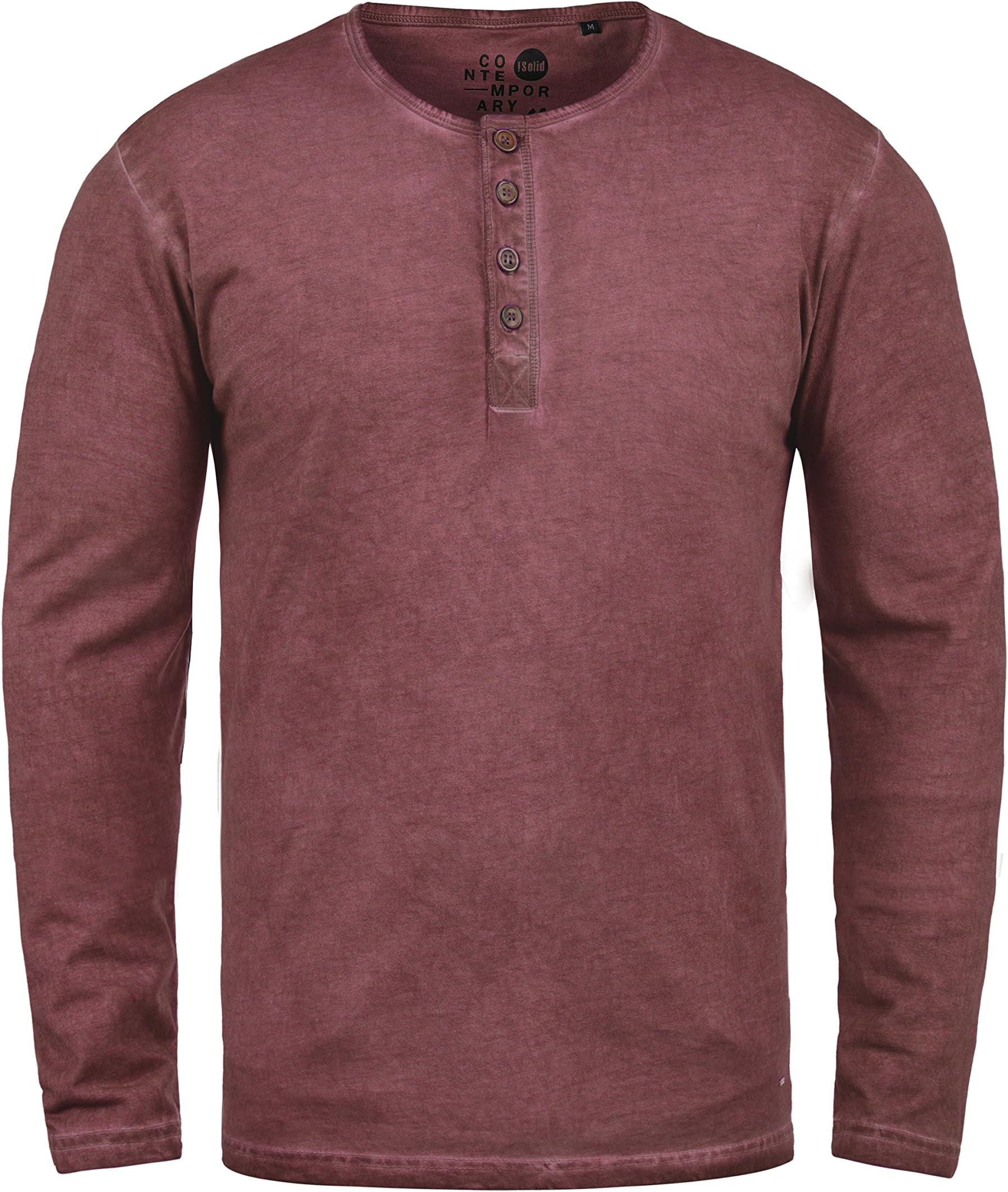 Solid Timur Men's Long Sleeve T-Shirt Top with Grandad Collar Made of 100% Cotton