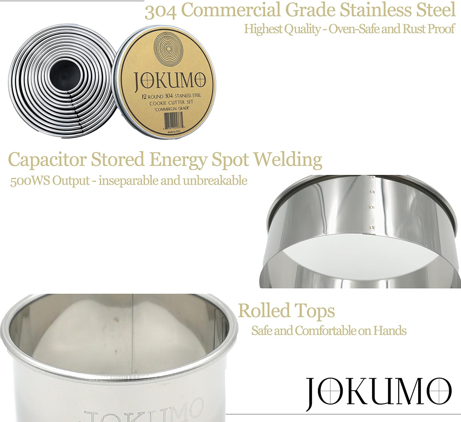 JOKUMO 12 Piece Plain Round Cookie/Pastry Cutter Set Heavy Duty Commercial Grade 18/8 304 Stainless Steel, Metal Marked Size - Image 5