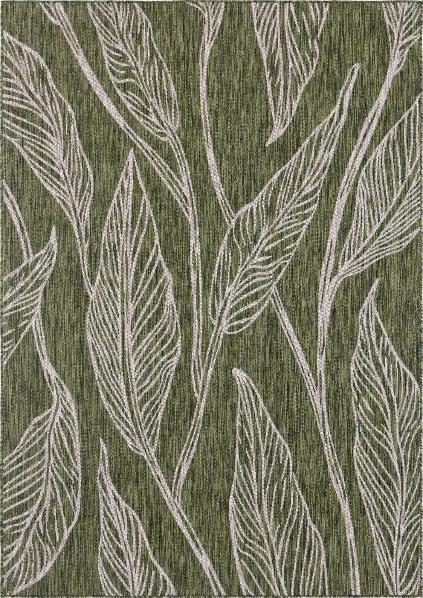 Unique Loom Outdoor Botanical Collection Area Rug - Leaf (7' 1" x 10' Rectangle, Green/ Ivory) Image