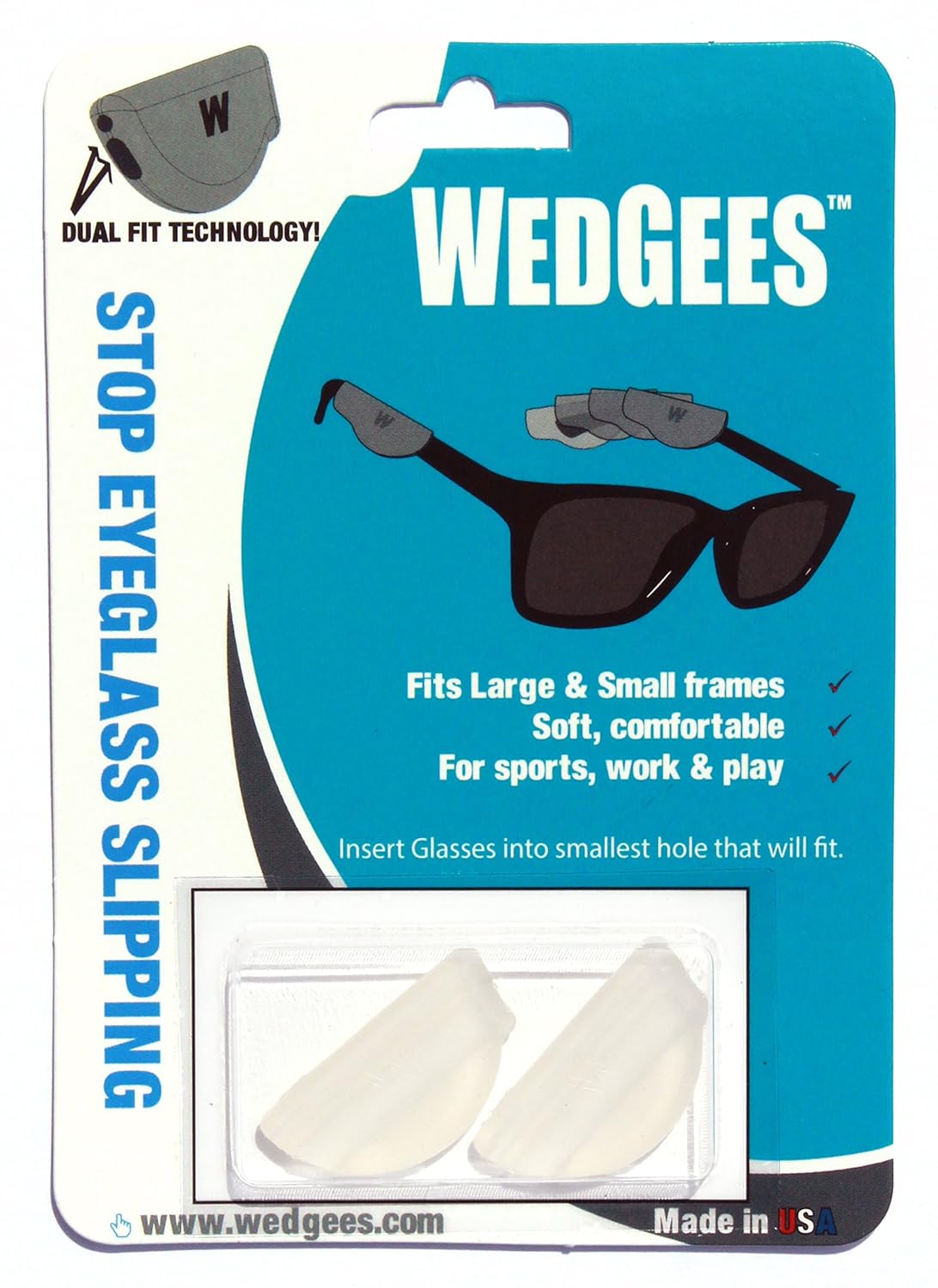 Wedgees Eyeglass Retainers and Eyewear Holders Dual fit Clear (2 Packs