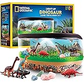 National Geographic Light-Up Dinosaur Terrarium Kit for Kids – Build a Prehistoric Habitat with Play Sand, Real Gemstones & D