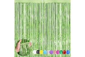 YEURFONTASY Light Green 2 Pack Metallic Tinsel Foil Fringe Curtains, 3.3x8.3 Feet Light Green Streamers for Party, Door Streamers Party Decorations, Party Streamers for Birthday Christmas Party Decorations
