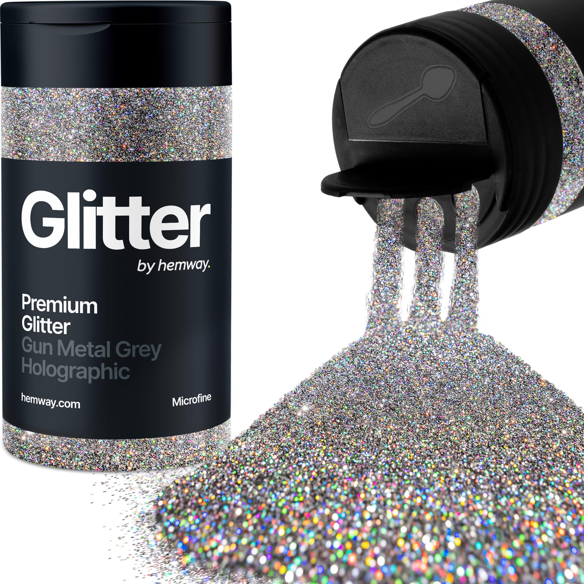 Holographic Gun Metal Grey Glitter Shaker, 130g Microfine Glitter, Crafts 1/256" Metallic Flake Gun Metal Grey Sequins, Resin & Epoxy Crafts, Decorating, Halloween, Christmas Nail, Face, Hemway — image 1