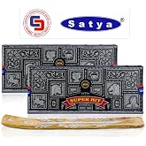 Satya Super Hit Incense Sticks 100g x 2 Pack (200g), Incense Holder Bundle, Nag Champa Natural Scent