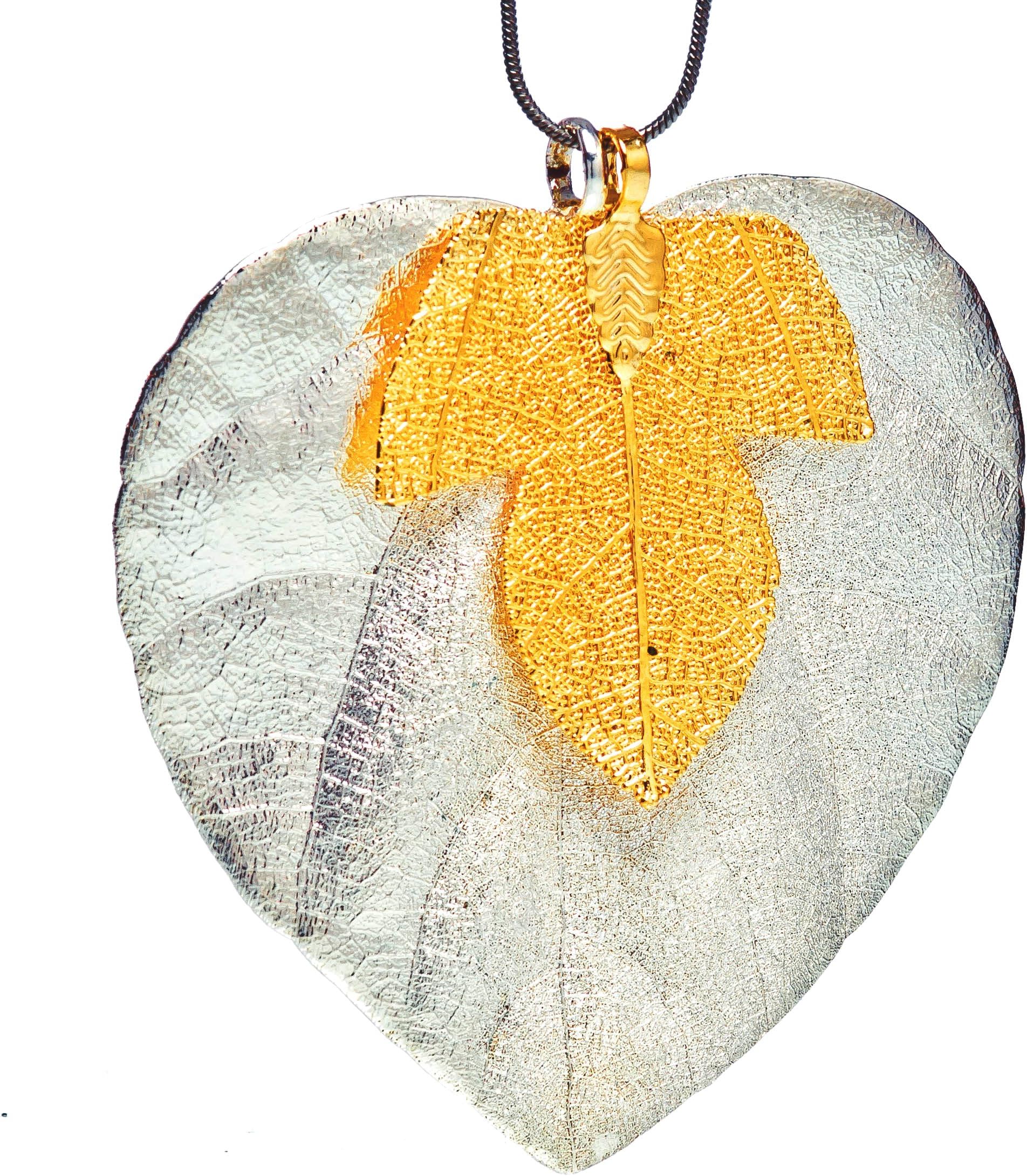 Ana Morales Women's Set of 3 Big Leaf Silver-Plated and Fennel Wooden Tree with 24 K Gold Plated with Stainless Steel Snake Chain 45 cm Length Approx. 70 – 80 mm