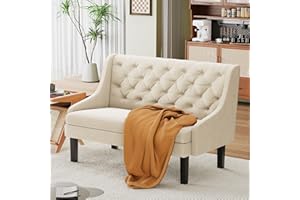 Andeworld Modern Tufted Button Back Upholstered Loveseat for Dining Room Hallway or Entryway Seating,Ivory