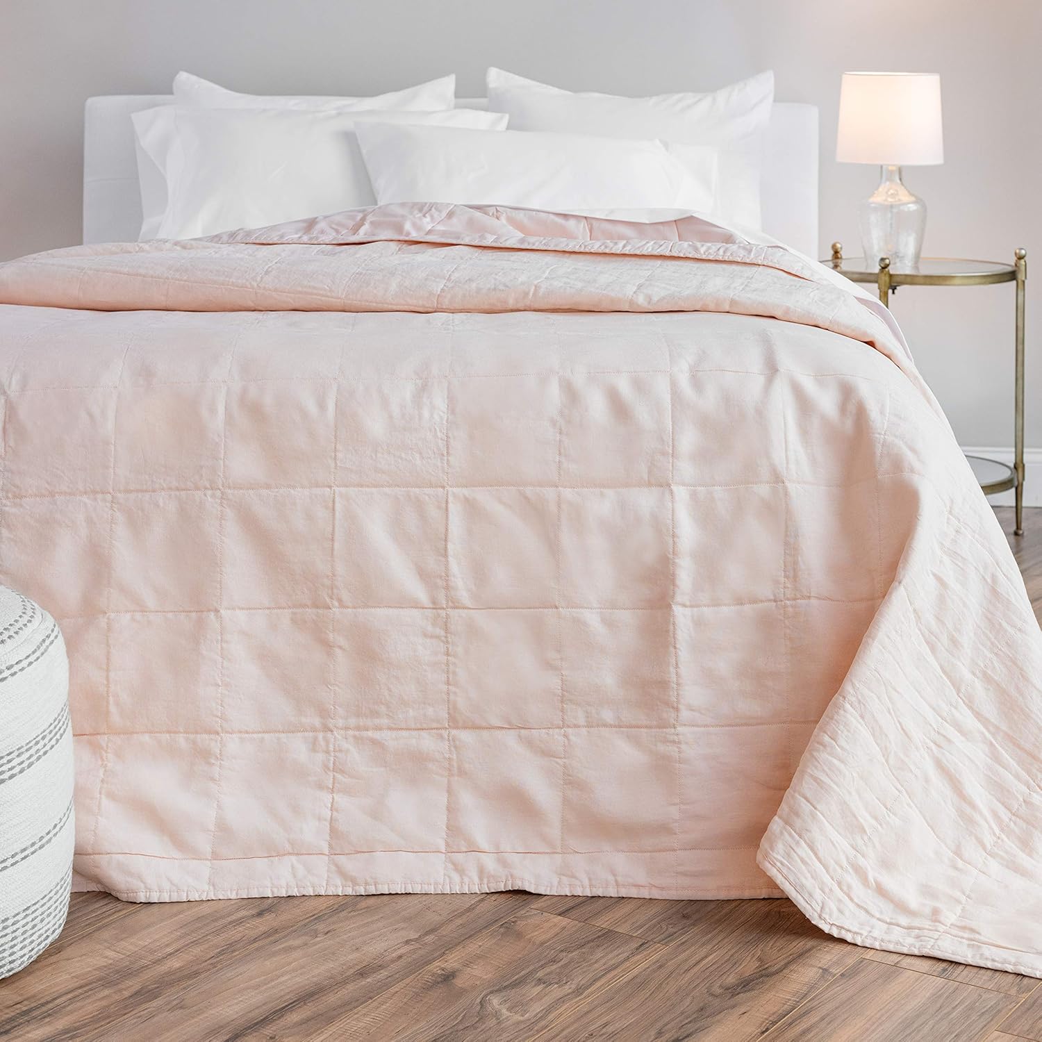 Welhome Relaxed Linen and Cotton Percale Oversize Quilt King Size Rose Pink