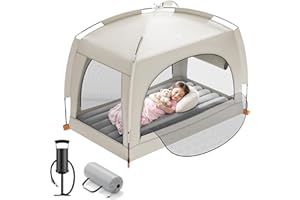 QPAU Inflatable Toddler Travel Bed with Tent – Lightweight Blow Up Kids Air Mattress with Hand Pump – Indoor & Outdoor Portable Sleeping Solution for Camping, Travel, Home, Grandma’s – Ages 3+