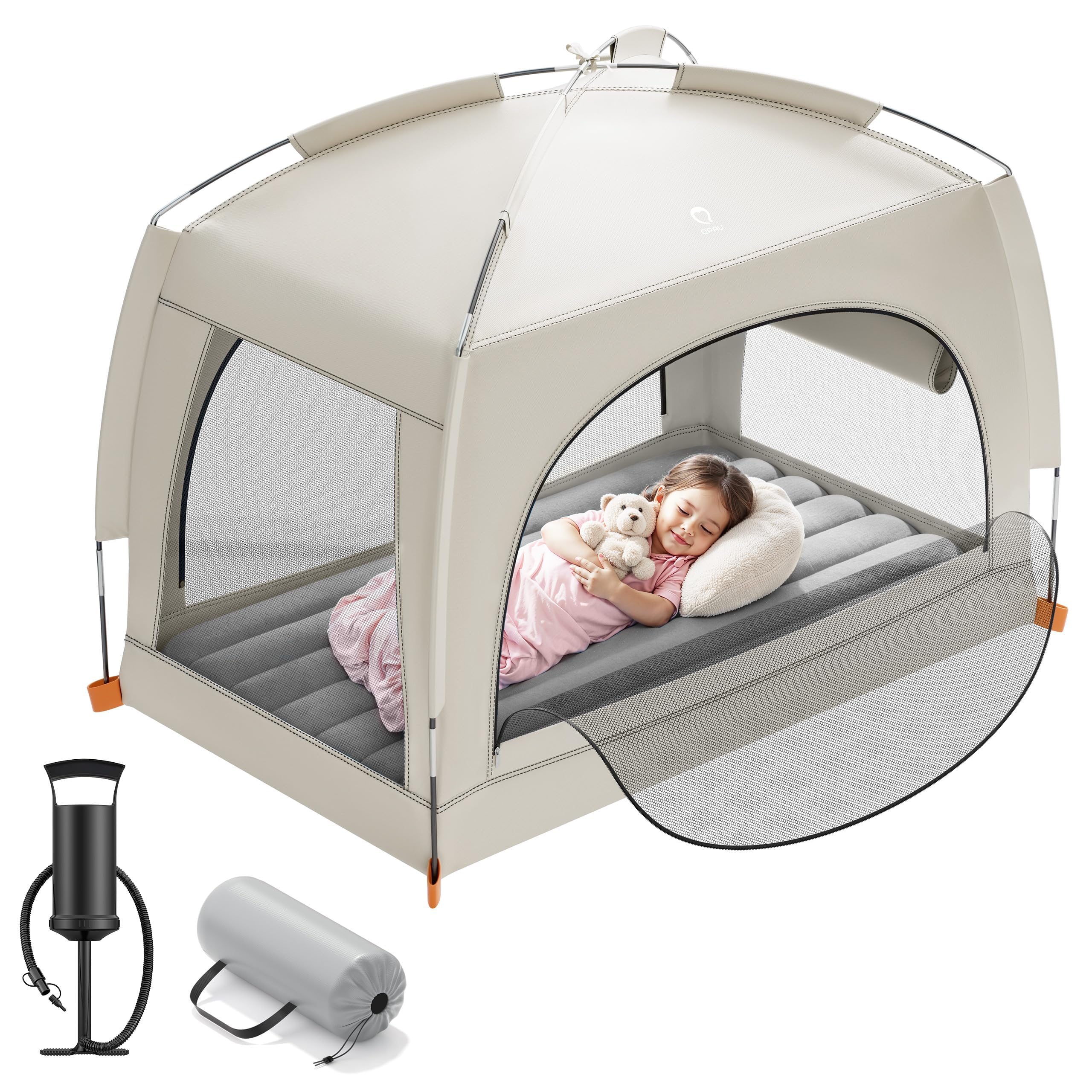Photo 1 of QPAU Inflatable Toddler Travel Bed with Tent – Lightweight Blow Up Kids Air Mattress with Hand Pump – Indoor & Outdoor Portable Sleeping Solution for Camping, Travel, Home, Grandma’s – Ages 3+