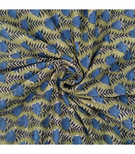 Tela De Algodón índigo Estampado Floral A La Yarda | Tejido Artesanal Indio Para Costura, Quilting Y Ropa