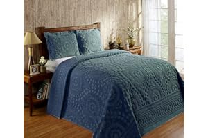 Better Trends 100% Cotton Chenille Bedspreads Full/Double Size, Rio Collection Floral Design Bed Cover in Teal - Tufted Cotton Bedspreads, Lightweight Bedspreads & Coverlets