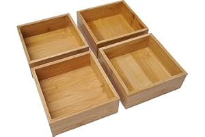 Aviboo Cabinet Drawer Organizer and Storage Tray Box Dividers Set Made of Bamboo Wood, Multipurpose Holder for Craft, Sewing, Office, Bathroom, Kitchen (4, 5.9x5.9x2.2 inch)