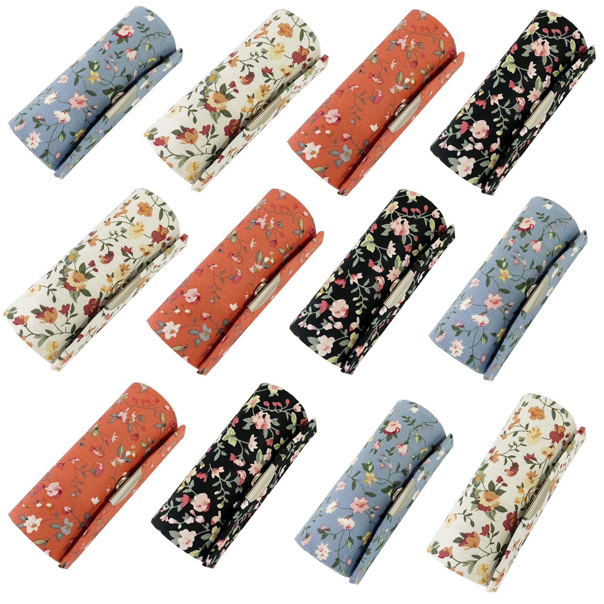 MIAO JIN 12-Pack Lipstick Case with Mirror Bulk, Small Lipstick Holder for Purse, Makeup Holder for Jewelry & Cosmetics, Storage Box, Cute Small Flower Design (Random Colors)