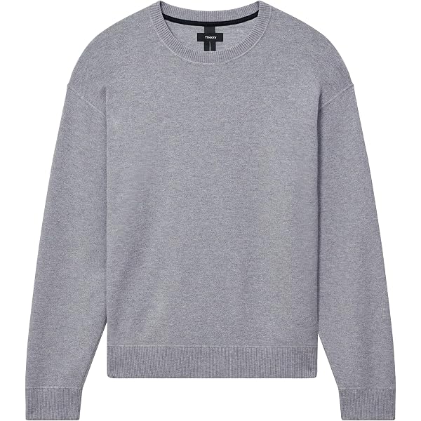 Theory Mens Riland Crewneck Grid in Light Bilen Black X-Small at