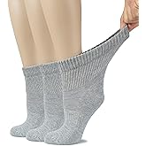 Hugh Ugoli Women's Cotton Diabetic Ankle Socks, Wide, Loose, Stretchy, Seamless Toe, Non Binding Top Semi Cushion, 3-6 Pairs