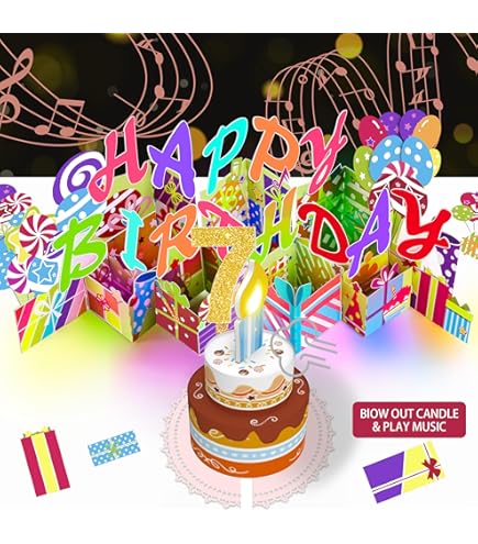 Gumry 6TH Musical Birthday PopUp Card, Blowable Colorful Light