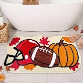 Hexagram Fall Bathroom Rugs, Football Bathroom Decor, Thanksgiving Bath Mat | Fall Bath Rugs,Soft Non Slip,Decorations for Home, 16