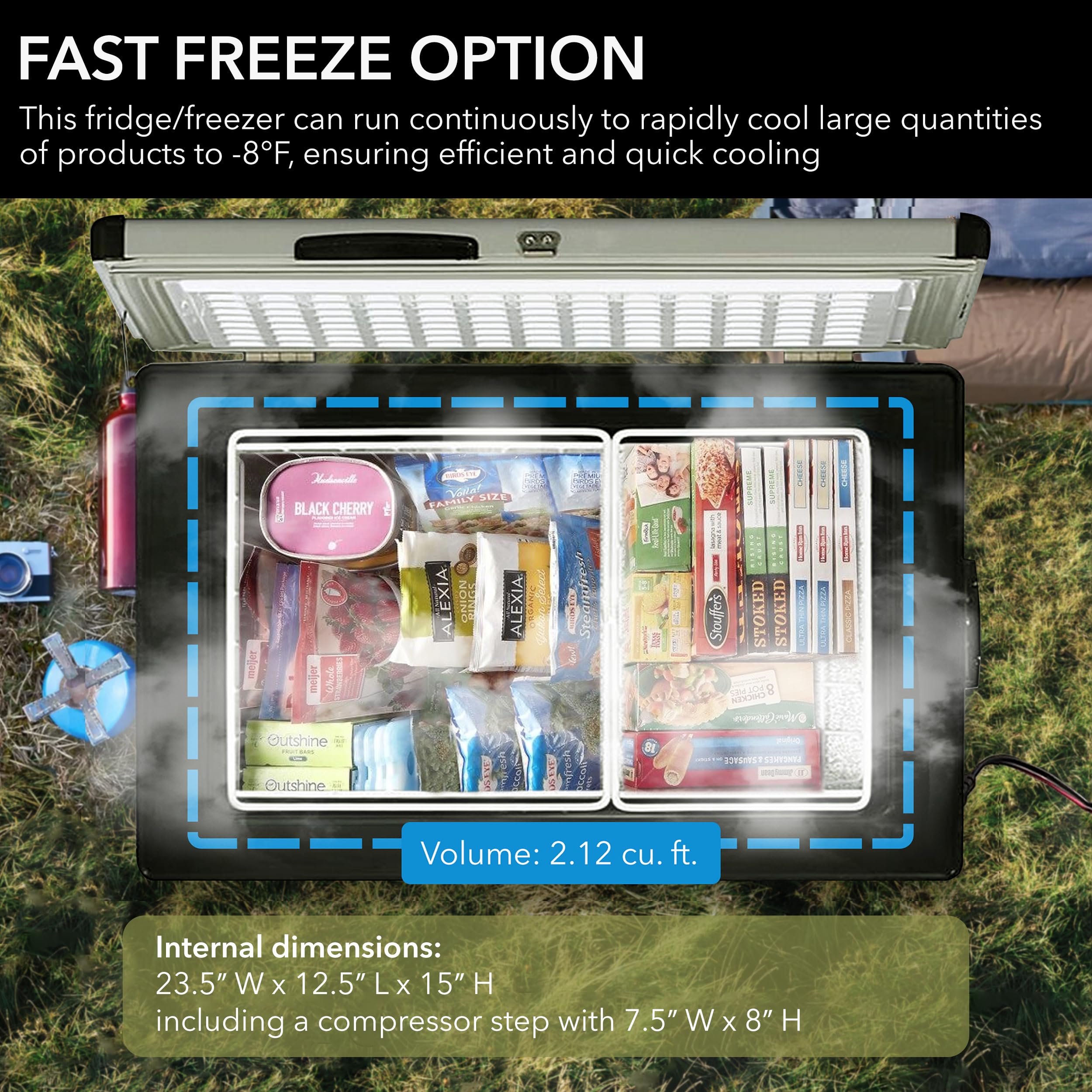 Whynter FM-65G 65 Quart Portable Refrigerator and Deep, AC 110V/ DC 12V, Real Chest Freezer for Car, Home, Camping, and RV with-8°F to 50°F Temperature Range, Gray, One Size