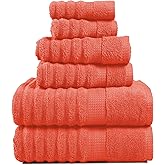 LANE LINEN Bath Towels Set - 6 Piece Starter Pack - Zero Twist Cotton - Super Soft & Highly Absorbent - 2 Bath, 2 Washcloths, 2 Hand Towels for Bathroom - OEKO TEX Certified & Luxury Look - Tiger Lily