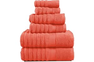 LANE LINEN Bathroom Towels Set - 2 Bath, 2 Hand Towels for Bathroom and 2 Wash Cloths for Body - Highly Absorbent, Soft, Premium 100% Cotton Bath Towel Set for Everyday Use (Set of 6) - Tiger Lily