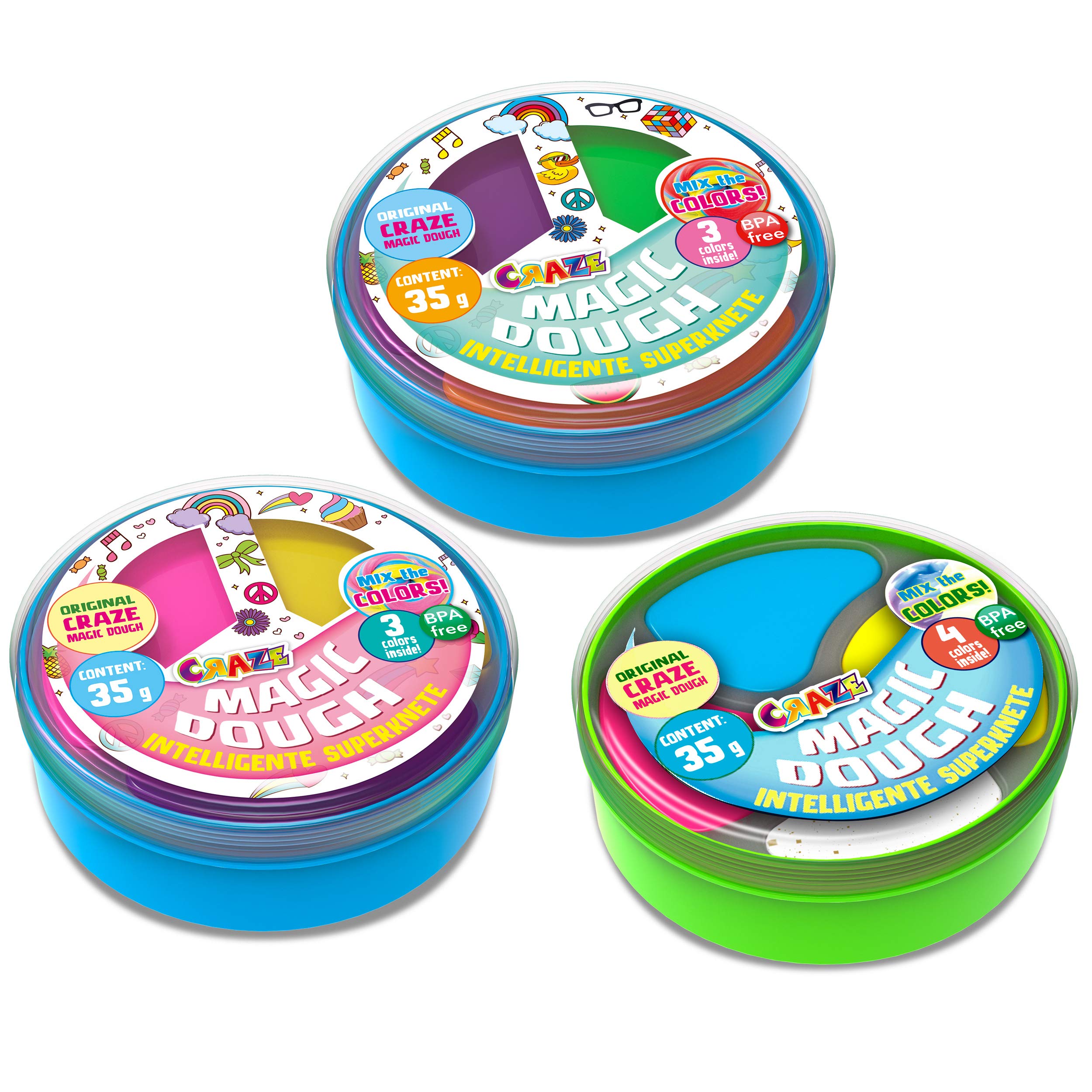 MAGIC DOUGH Twist Set of 3 Intelligent Modelling Clay 3 x 35 g Children's Clay Magic Putty from 2 Years