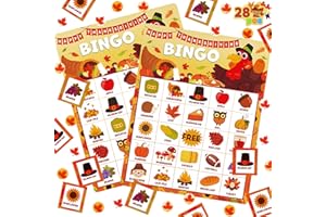 JOYIN 28 Players Thanksgiving Bingo Game Cards (5x5) for Kids Family Activities, Party Card, School Classroom Games, Turkey Party Favors Supplies