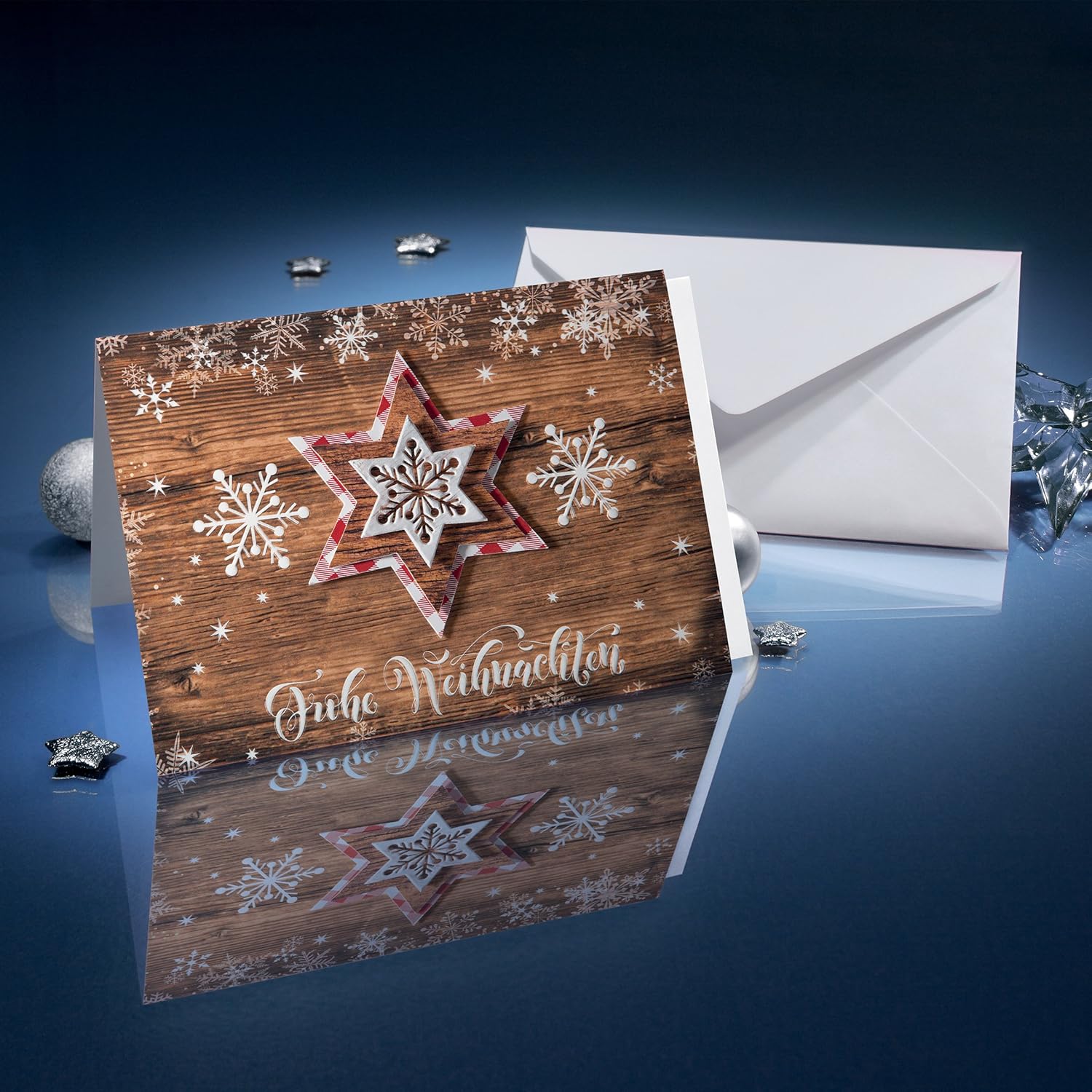 SIGEL DS054 Christmas Greeting Card "Country Stars", A6 (A5), blank, 10 Pieces incl. 10 envelopes, easy to print - Image 4