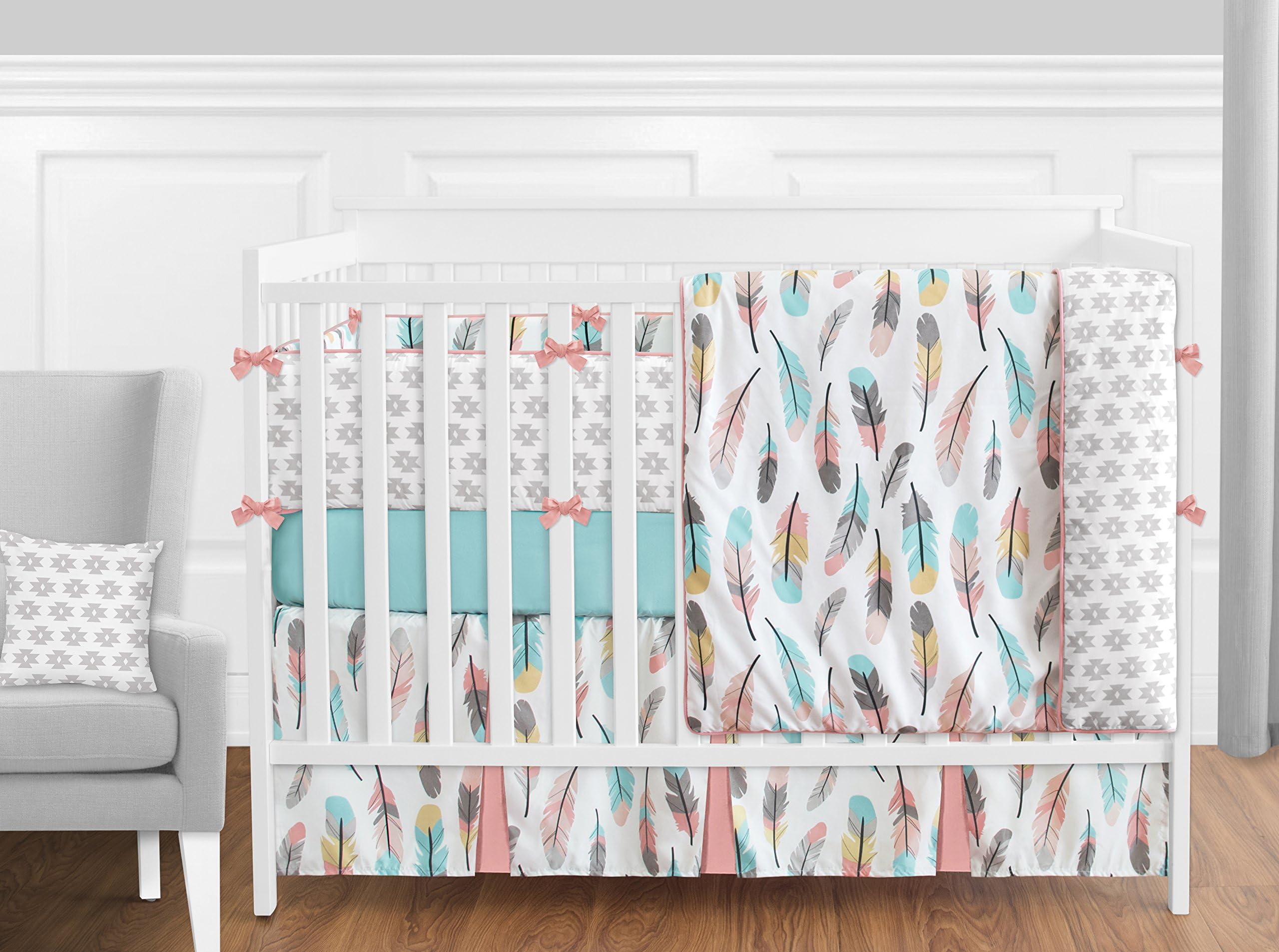 Feather Baby Girls 9 Piece Crib Bedding Set with Bumper