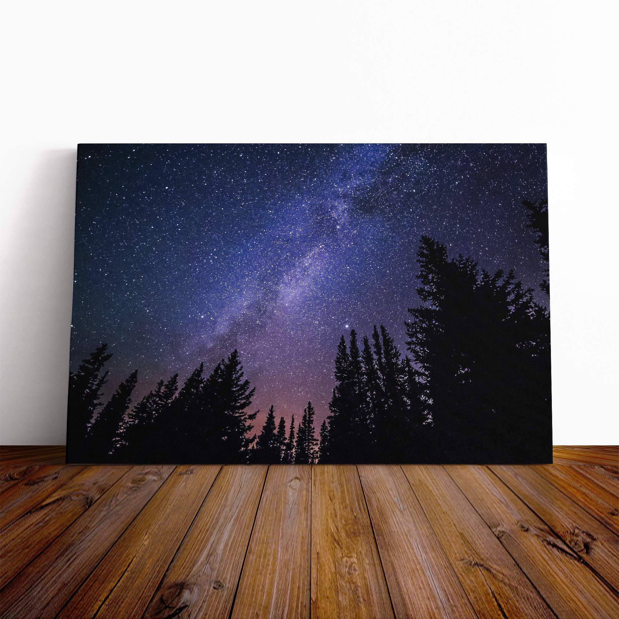 The Milky Way Space Galaxy Forest Canvas Print | Gallery Wrapped 30mm Frame Wall Art | 20x14 inches | Ready to Hang | Modern Space Picture | Living Room Bedroom Lounge Office