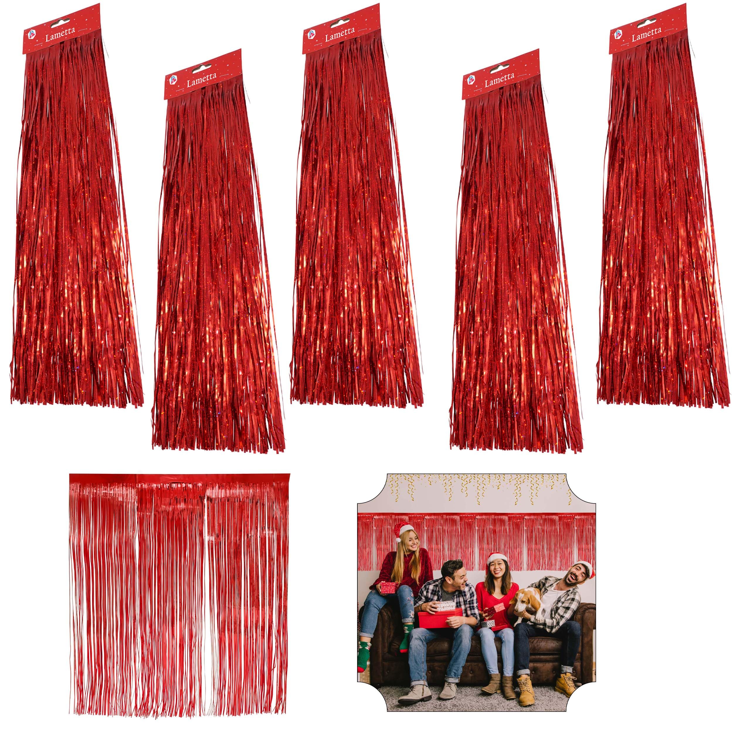 SRVertex SRV Hub® Pack of 5 Christmas Hanging Foil Lametta, Xmas Hanging Lametta Wall Decor, Girls Valentine's Party Decoration Tinsel Lametta, Size-50cm (Red Lametta)