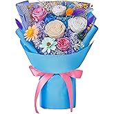 Polylove Mothers Day Flowers Bouquet Flowers for Birthday Preserved Roses Bouquet Gift for Her Wife Graduation Birthday Christmas (Pink Champagne White Roses, Blue Paper)