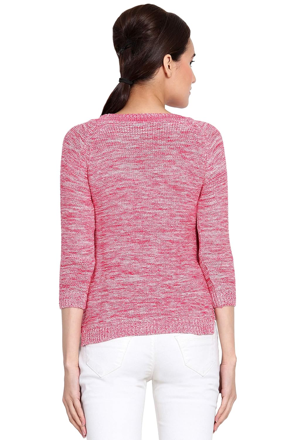 boxymoxy pink mix three-fourth sleeves cable sweater for girls & women