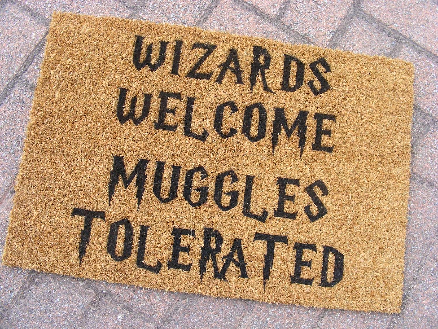 FastCraft HARRY POTTER INSPIRED WIZARDS WELCOME MUGGLES TOLERATED WELCOME DOOR MAT 60x40 cm COIR DOORMAT INDOOR ENTRANCE RUG PRESENT HOUSE WARMING GIFT - Image 3