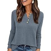 PRETTYGARDEN Women's Long Sleeve Henley Shirts 2026 Spring Casual Ribbed Tunic Tops Lightweight Sweaters Fashion Clothing