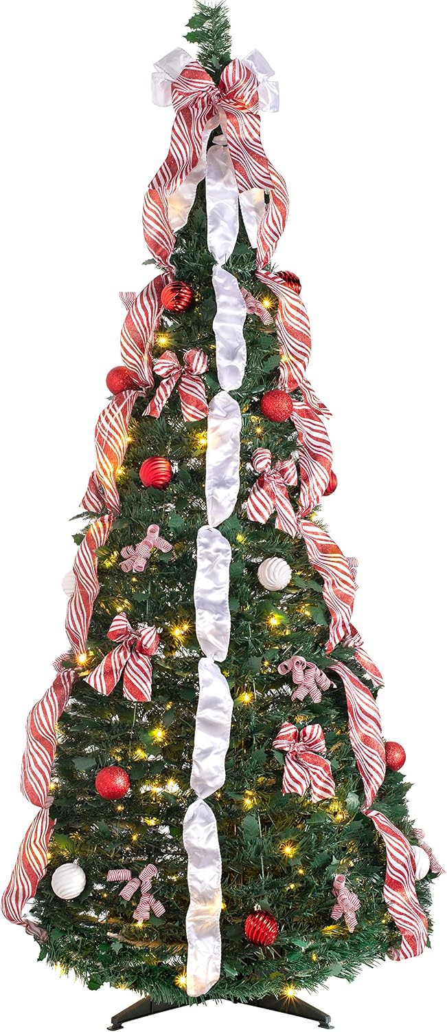 WeRChristmas Pre-Lit Pop Up Decorated Christmas Tree with 150 Static Warm LED Lights, Multi-Colour, 6 feet/1.8m