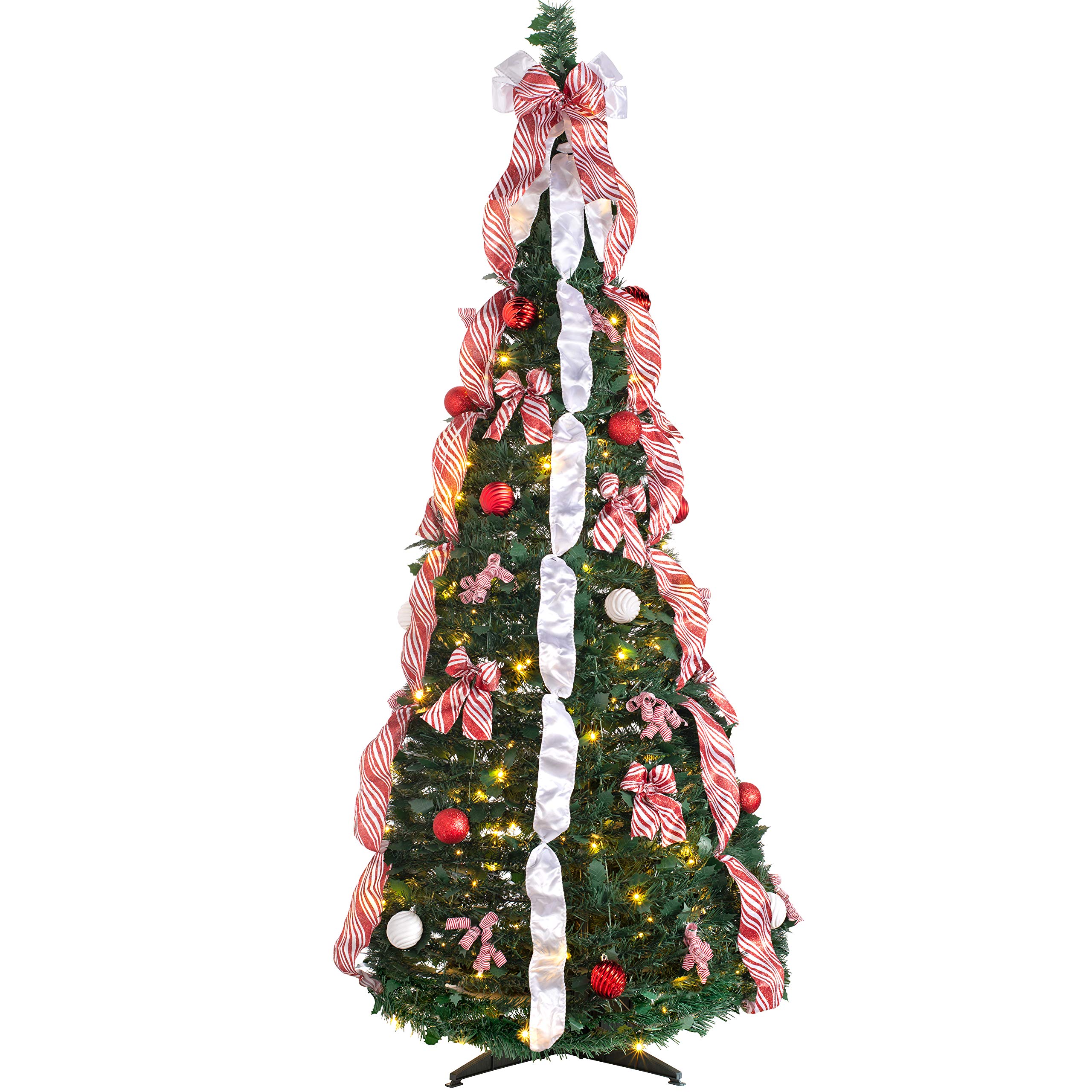 WeRChristmas Pre-Lit Pop Up Decorated Christmas Tree with 150 Static Warm LED Lights, Multi-Colour, 6 feet/1.8m