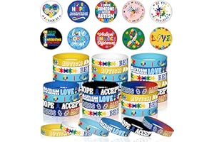 CINROBIYE 60 Pcs Autism Awareness Accessories Bulk Include 30 Puzzle Pieces Bracelet Silicone Wristband and 30 Button Badges Pins with Special Autism Education for Adult Teens Motivational Gifts Party Supplies