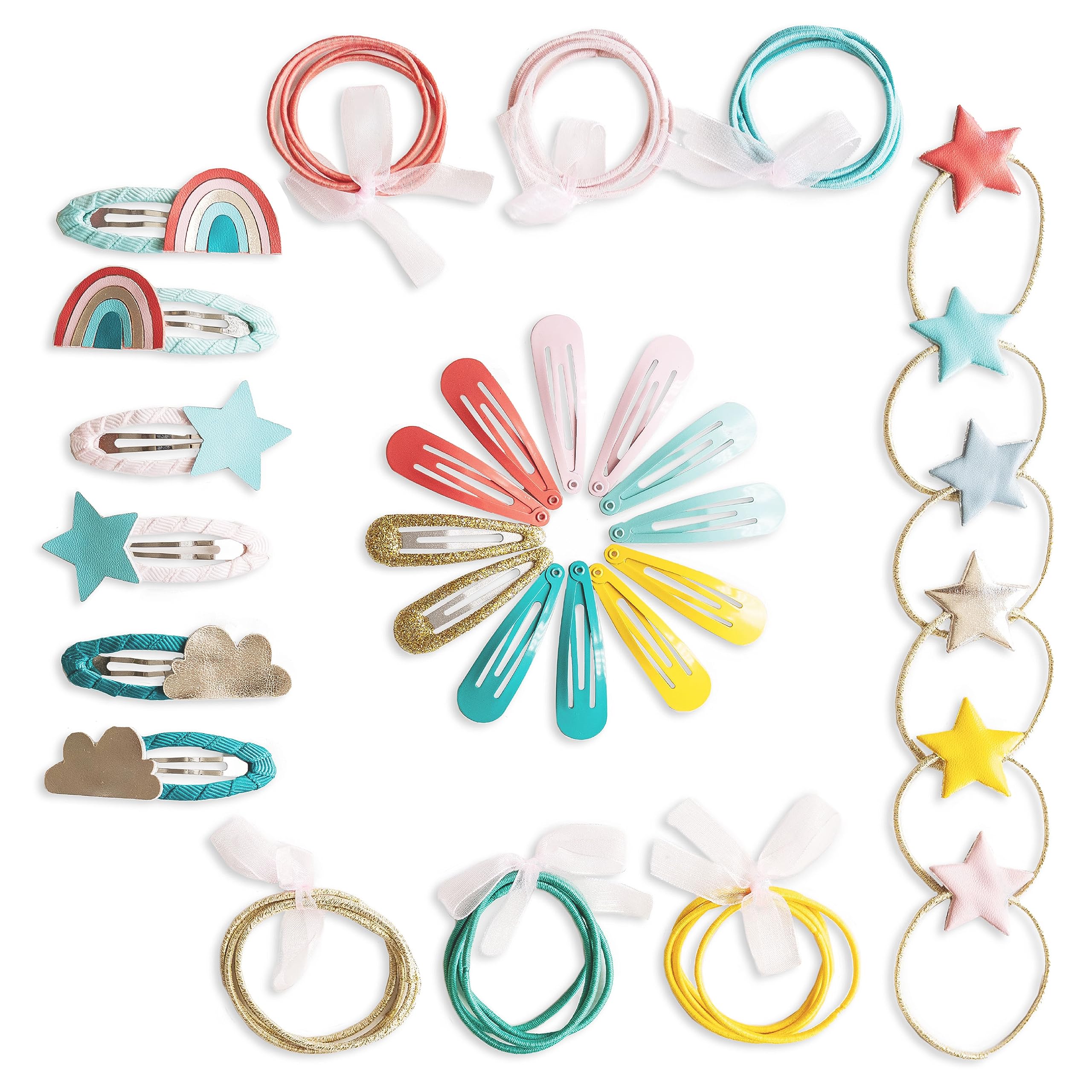 Papierdrachen Special 48 Hair Clips and Hair Bobbles in Many Colours - Durable and Robust - Children's Sparrows with Glitter and Fabric Cover - Hair Accessories *Rainbow Pink* - for Long and Fine Hair