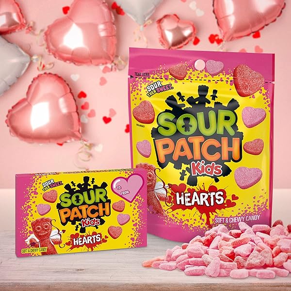 SOUR PATCH KIDS SOFT & CHEWY VALENTINES DAY CANDY HEARTS, 10 OZ