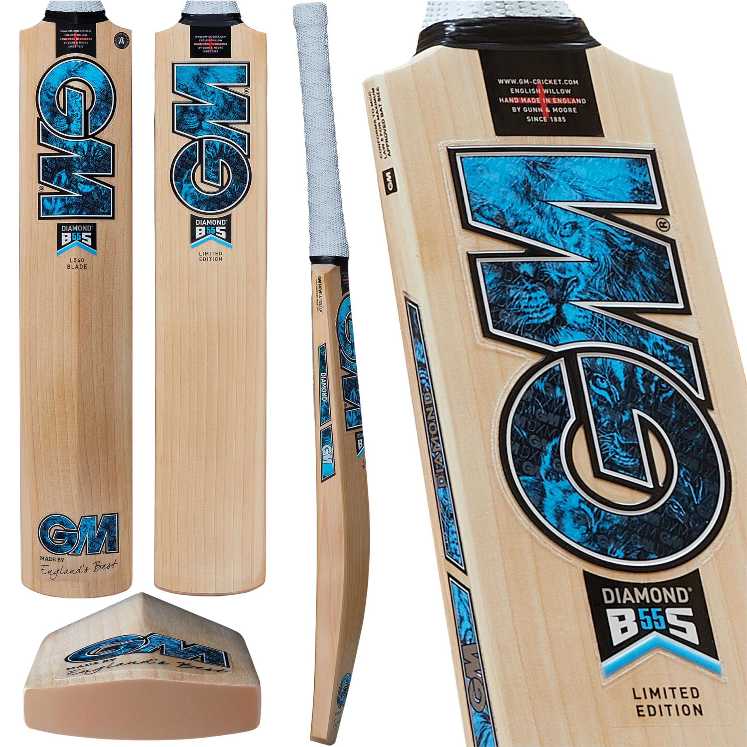 Gunn & Moore GM Cricket Bat | Diamond 404 | Ben Stokes | Bleached Grade 3 English Willow | DXM, ToeTek and NOW! | Harrow Size Suitable for Players 163-168cm / 5' 4" - 5' 6"