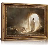 Vintage Gold Framed Jesus Wall Art Easter Jesus Leaves the Tomb Canvas Painting Picture Wall Decor Christain Religious Resurrected Savior Poster Print Artwork for Church Prayer Room Bedroom