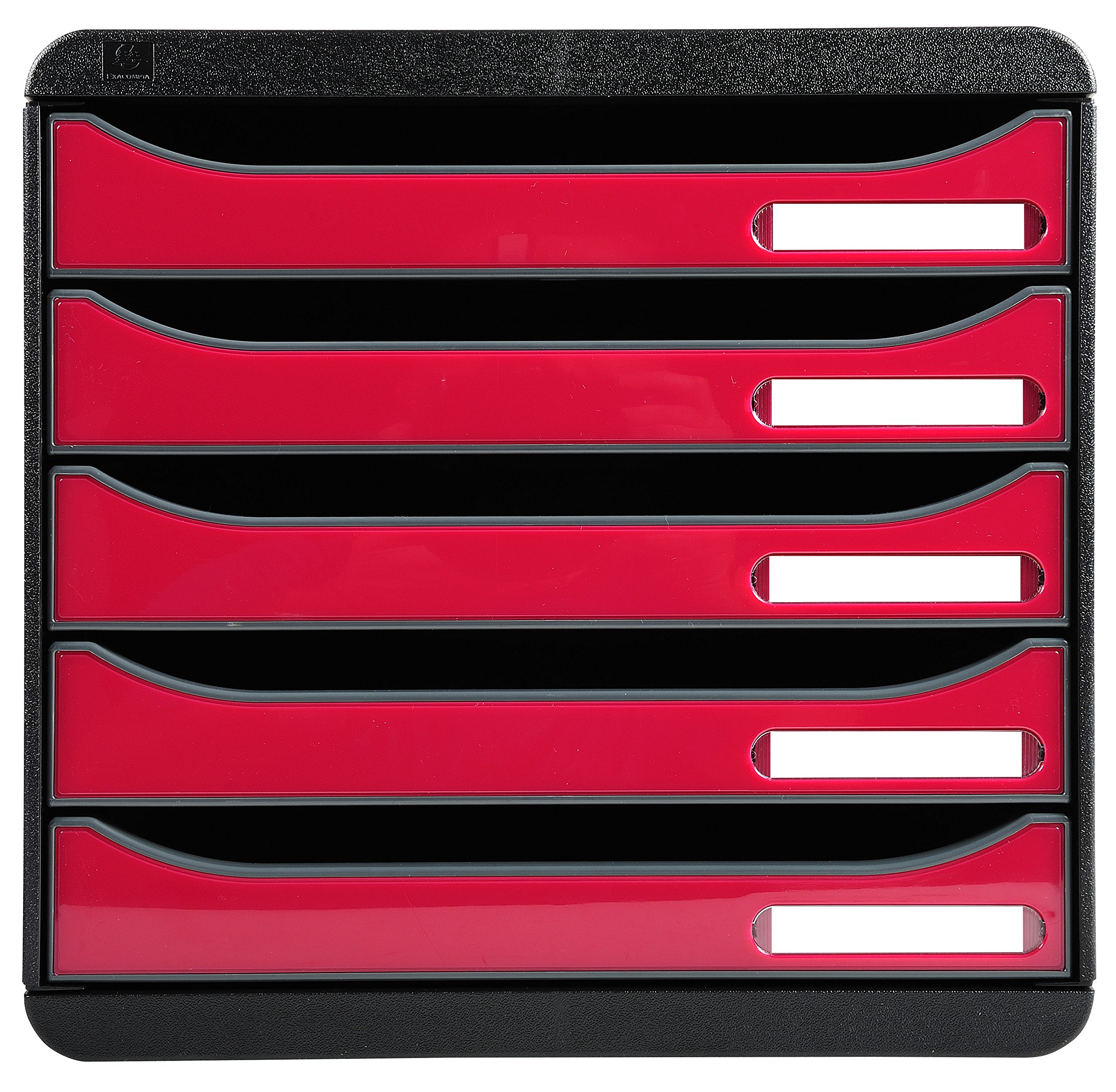 Exacompta - Ref 3097284D - BIG-BOX PLUS Desktop Drawer Set - 5 x 43mm Drawers, Suitable for A4+ Documents, 347 x 278 x 271mm, 100% Recycled Plastic - Black/Glossy Raspberry