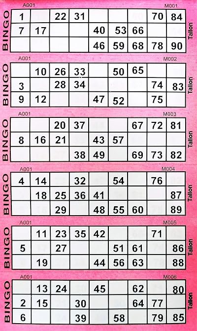 YLAB Pink Bingo Tickets 1-90 - 600 Tickets - 100 Flyers - 12x3.8cm Tickets