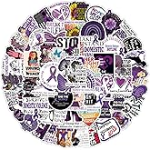 61Pcs Domestic Violence Awareness Stickers Pack, Purple Ribbon Aesthetic Vinyl Waterproof Sticker Decals for Water Bottle,Laptop,Phone,Scrapbooking,Journaling