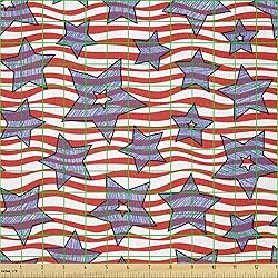 Ambesonne 4th of July Fabric by The Yard, Wavy