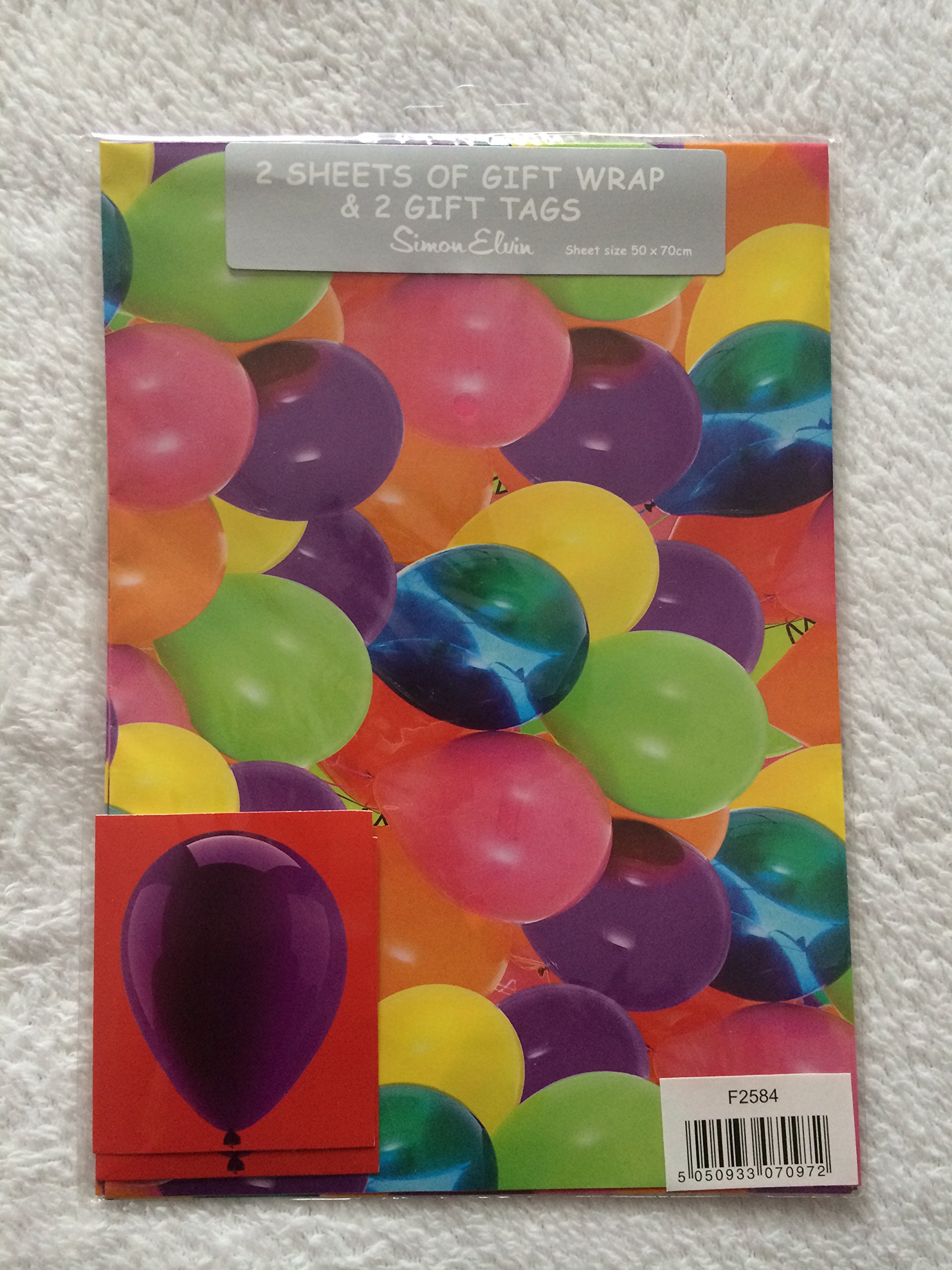 Simon Elvin - 2 Sheets of Gift Wrap and 2 Gift Tags - Balloons