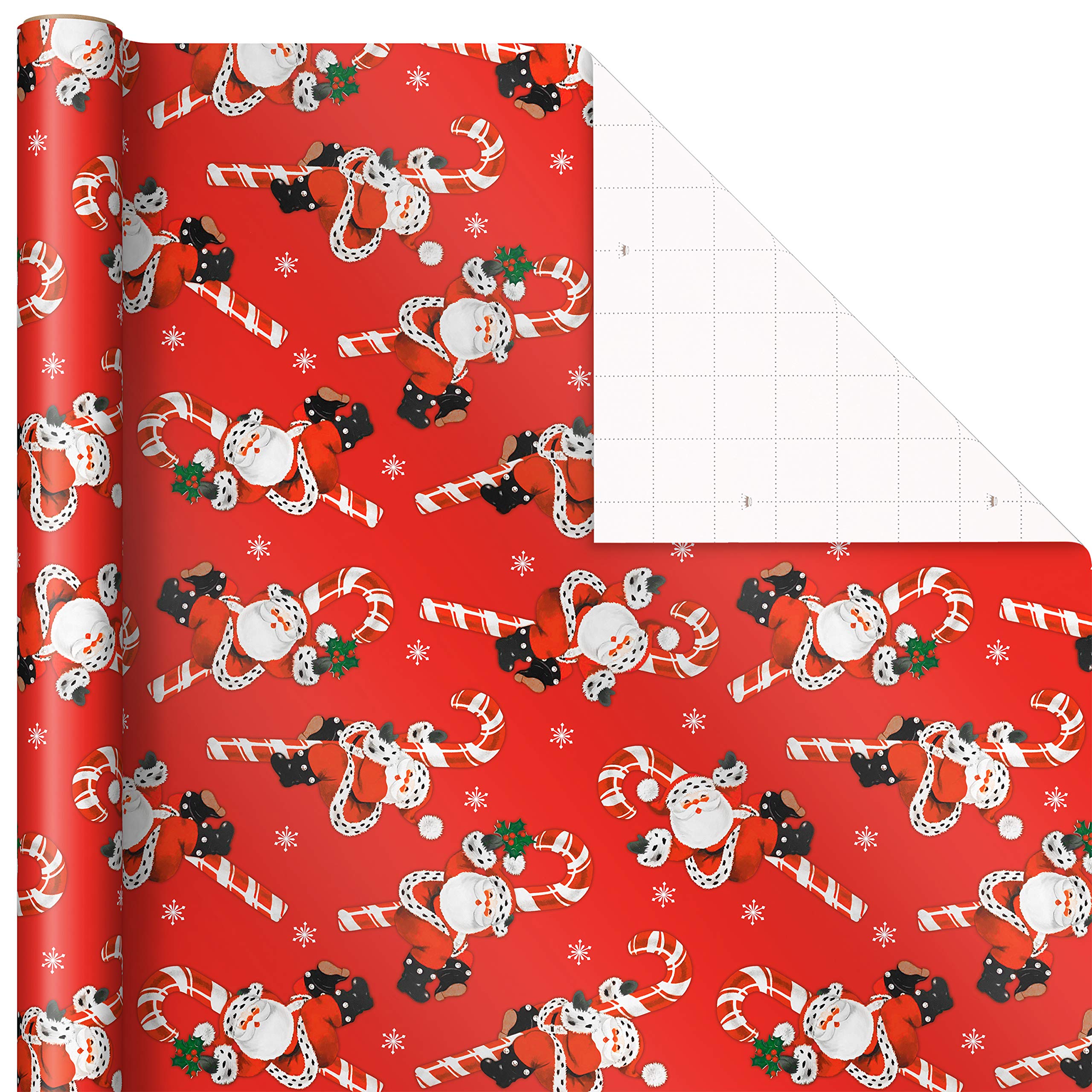 Hallmark Vintage Christmas Wrapping Paper Cut Lines on Reverse (3 Rolls: 120 sq. ft. ttl) Dancing Santas, Classic Snowman, 