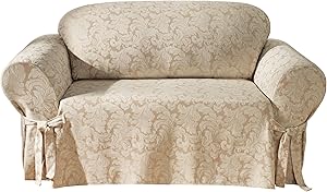 SureFit Scroll 1-Piece - Loveseat Slipcover - Champagne