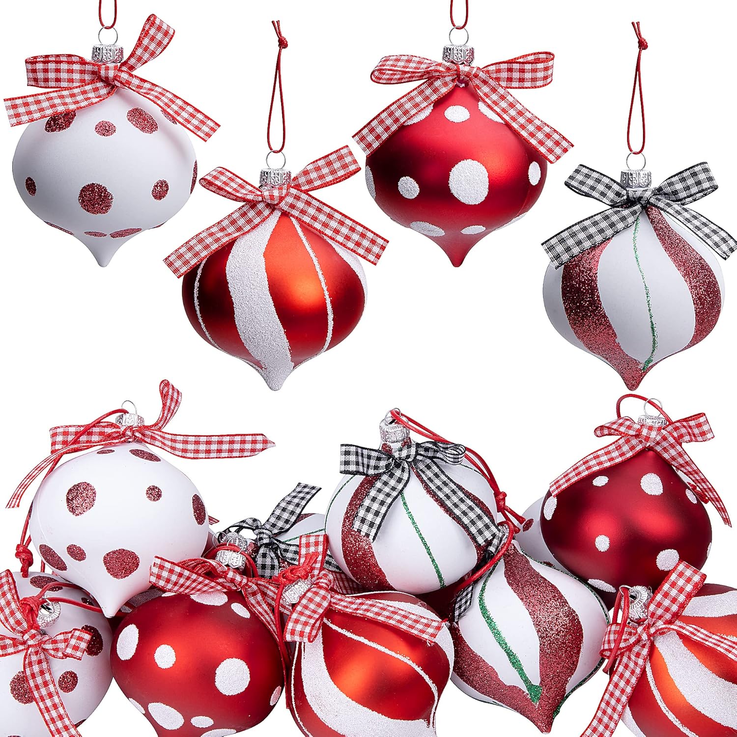 Ornaments - 12 Pcs Peppermint Candy Ornament Set- 3.5 x 2.7 Inch Candy Balls Hanging Ornaments- Christmas Candy Cane Balls for Christmas Tree Party Home Decoration